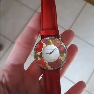 Vera Bradley Hello Dahlia Red Leather Women's Watch wrist